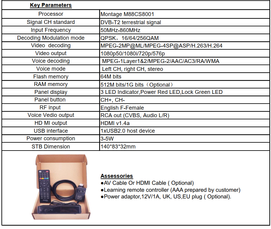 data sheet for terrestrial tv receiver